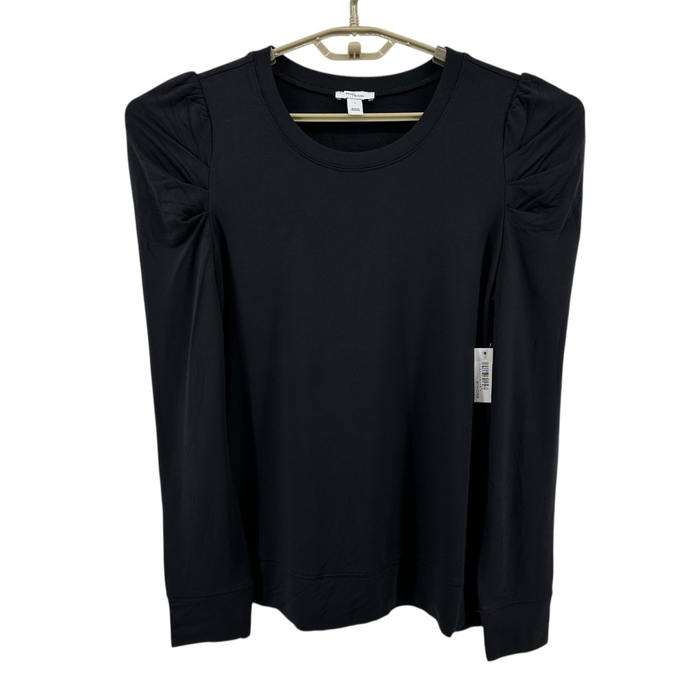 Daily Ritual Womens Size L Black Puff Shoulder‎ Long Sleeve Top Crew Neck NEW